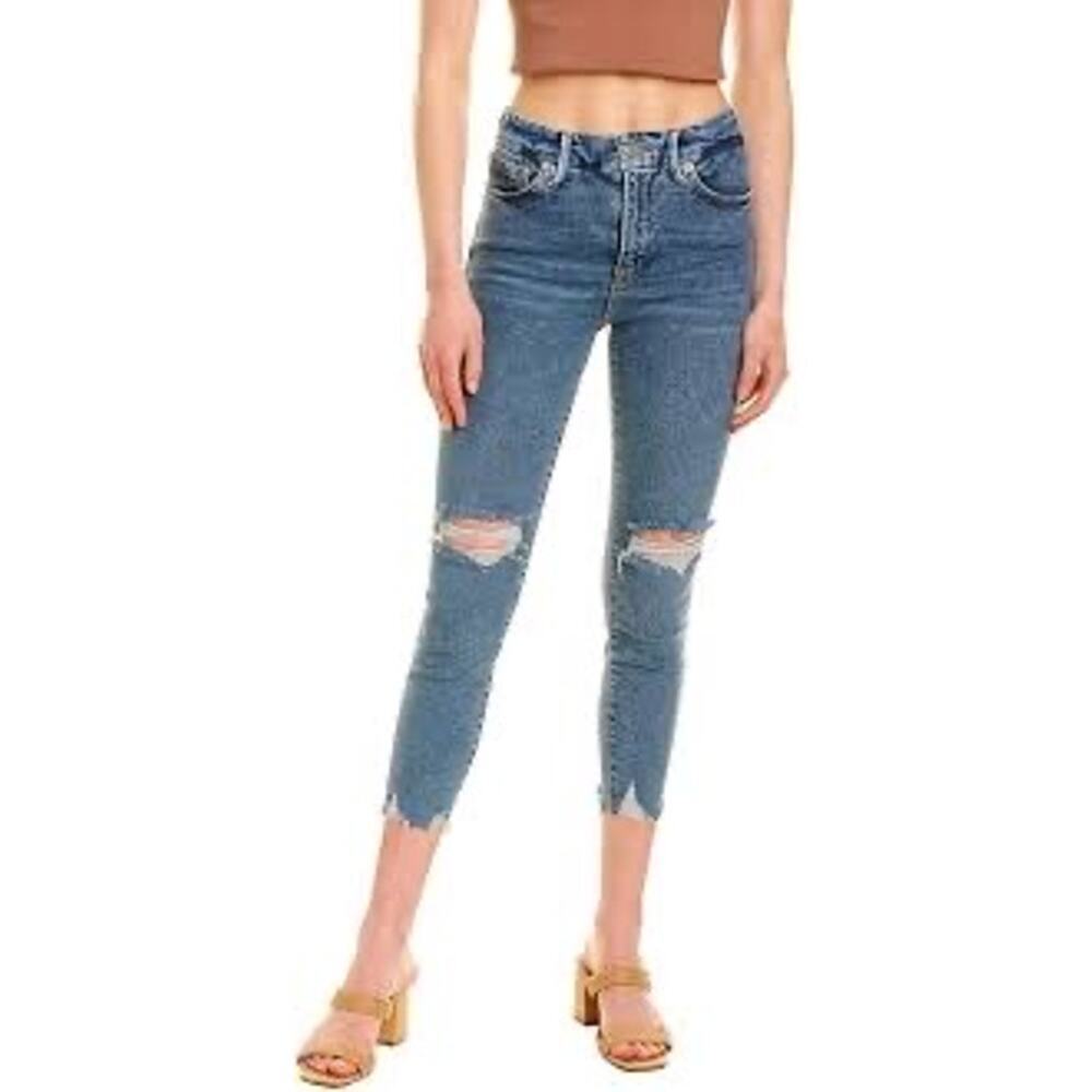 GOOD AMERICAN Good Waist Distressed Skinny Crop Jeans Size 8/29